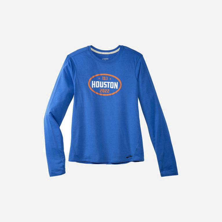 Brooks Houston22 Distance Graphic Ls NZ - Women's Long Sleeve Running Shirt - Heather Bluetiful/13.1